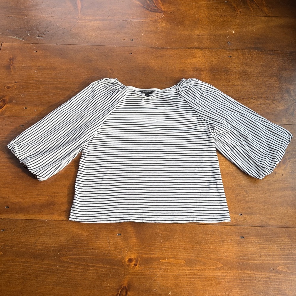 Banana Republic Black & White Striped Balloon Sleeve Top Shirt Sz L